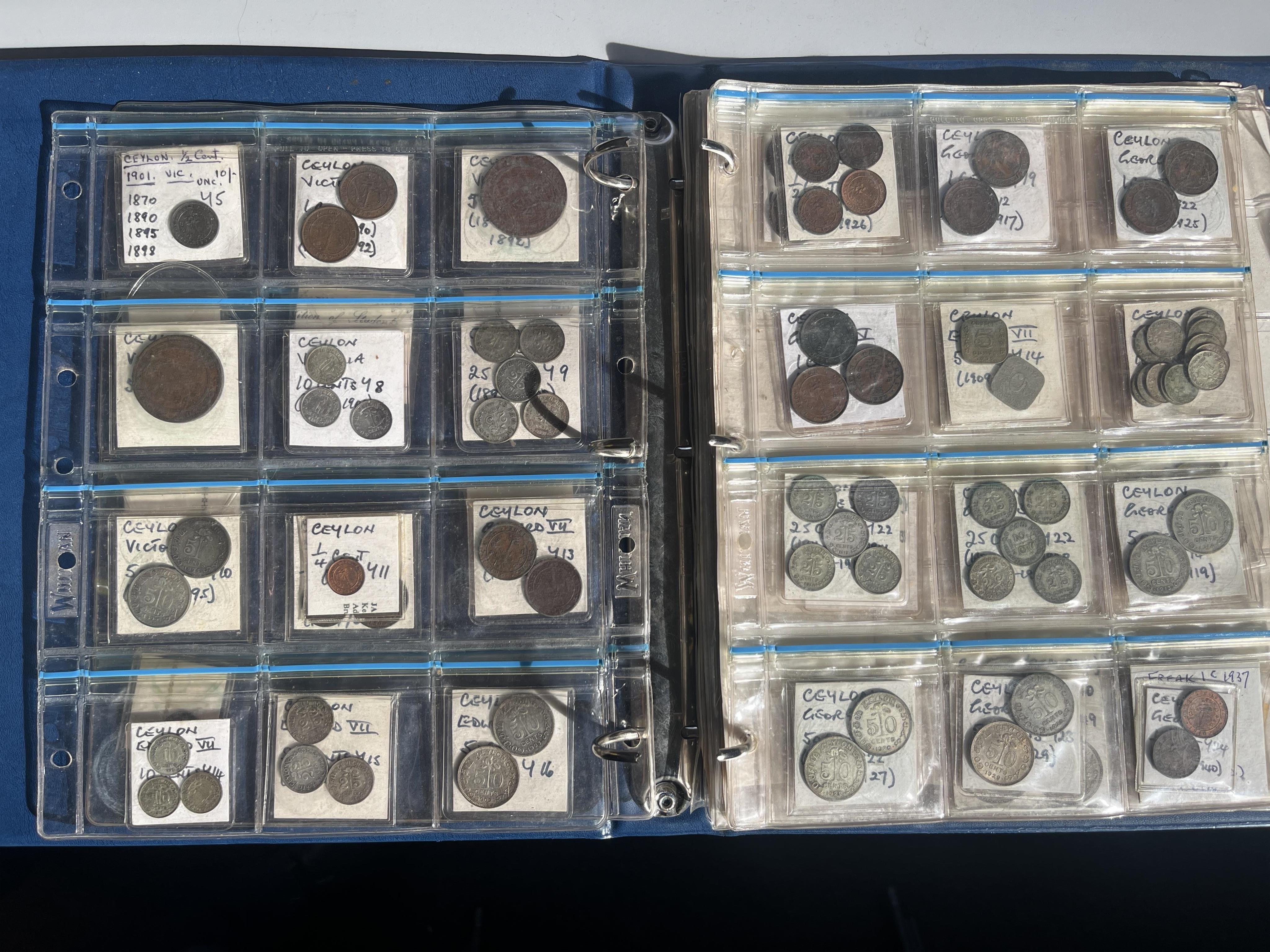 British Ceylon coins, George III to George VI, and Republic of Ceylon, an album, highlights include One Rix dollar 1821, about EF, 48th rupee 1802, two Stivers 1815, dark patina, about VF, 192nd rupee 1802, 96th rupee 18